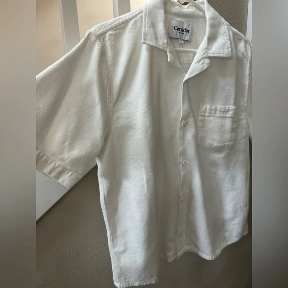 Corridor NYC Men's Hopsack White Casual Button Down Shirt in Medium - Picture 3 of 14